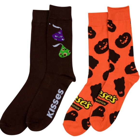 Spooky Hershey’s Kisses & Reese’s Halloween Socks 2 Pair Candy Theme NWT - Picture 1 of 8